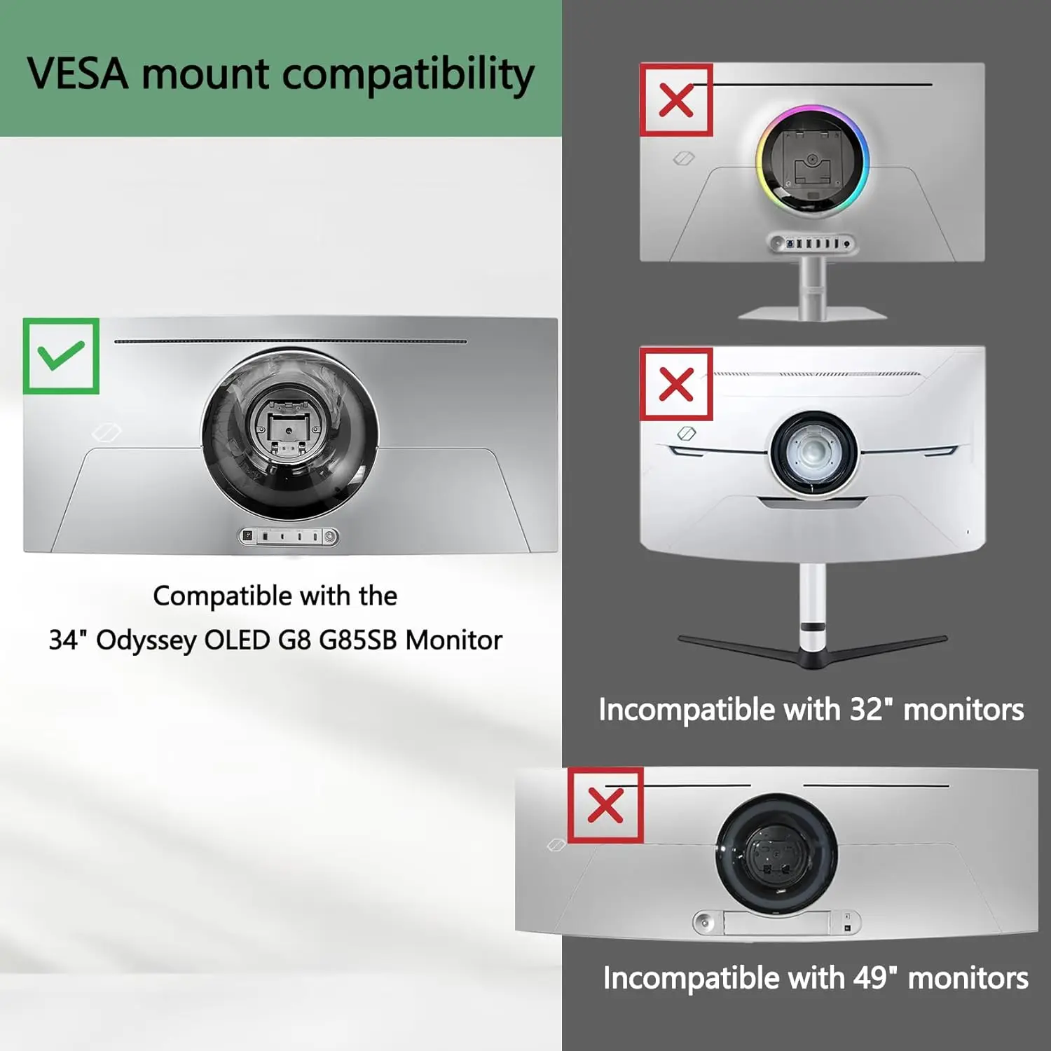 Адаптер Odyssey G8 OLED 34 дюйма G85SD VESA для монитора Samsung S34DG850SU S34DG856SN S34DG850SN S34DG852SC S34DG850SE Настенное крепление (art.: 3920d4549178e) - 3920d4549178e