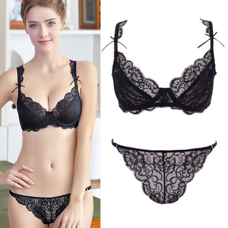 

Новинка 2023, Лидер продаж, комплект нижнего белья, привлекательный женский кружевной бюстгальтер и трусики, Супертонкое Прозрачное нижнее белье с подвязками пуш-ап большого размера 85E 95D
