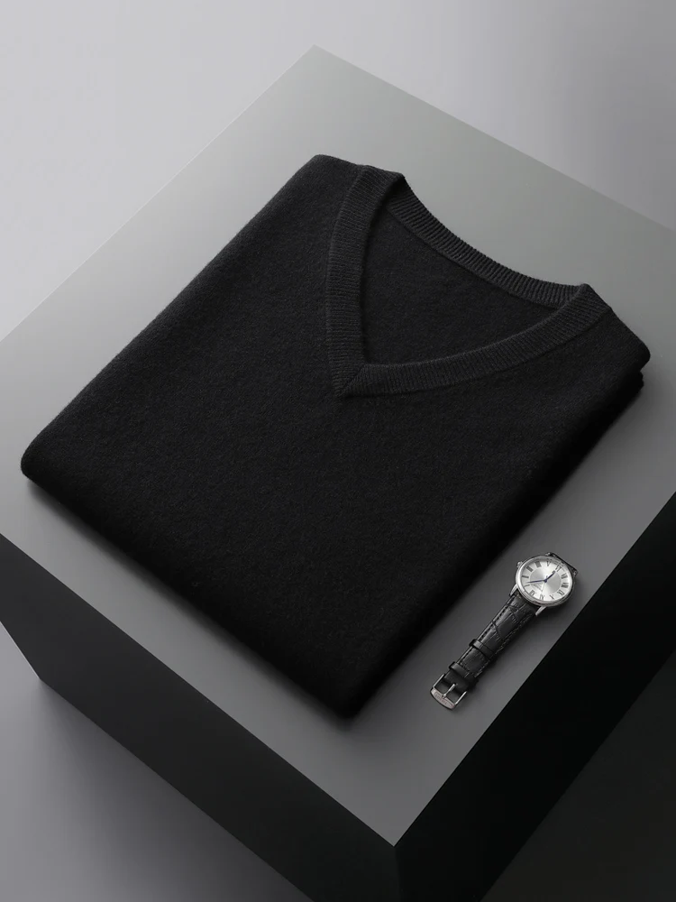 Весенне-осенний новый мужской кашемировый свитер из 100% шерсти с v-образным