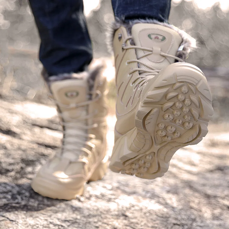 Trendy New High-top Men's Shoes Plus Velvet Thickened Hiking Shoes Winter Warm Snow Boots Outdoor Non-slip Male Sports Shoes