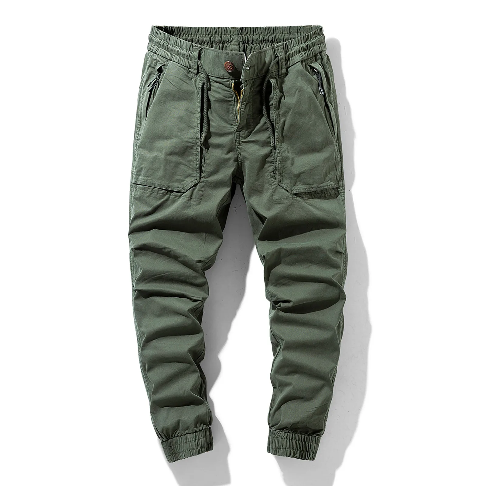 

Men's Fashion Casual Mid Waist Pencil Pant Solid Pocket Full Length Trousers