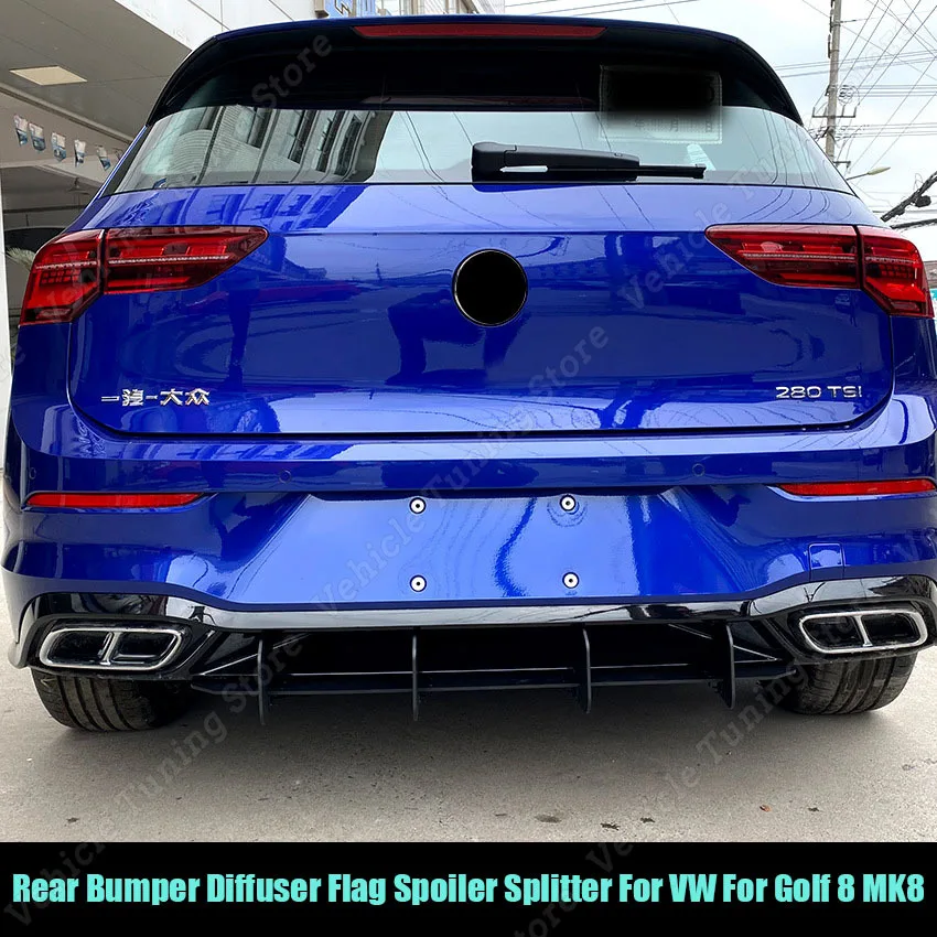 

Car Rear Bumper Diffuser Flag Spoiler Splitter Accessories For VW Golf 8 MK8 Life GTI GTE R-line 2020 2021 2022 ABS Black