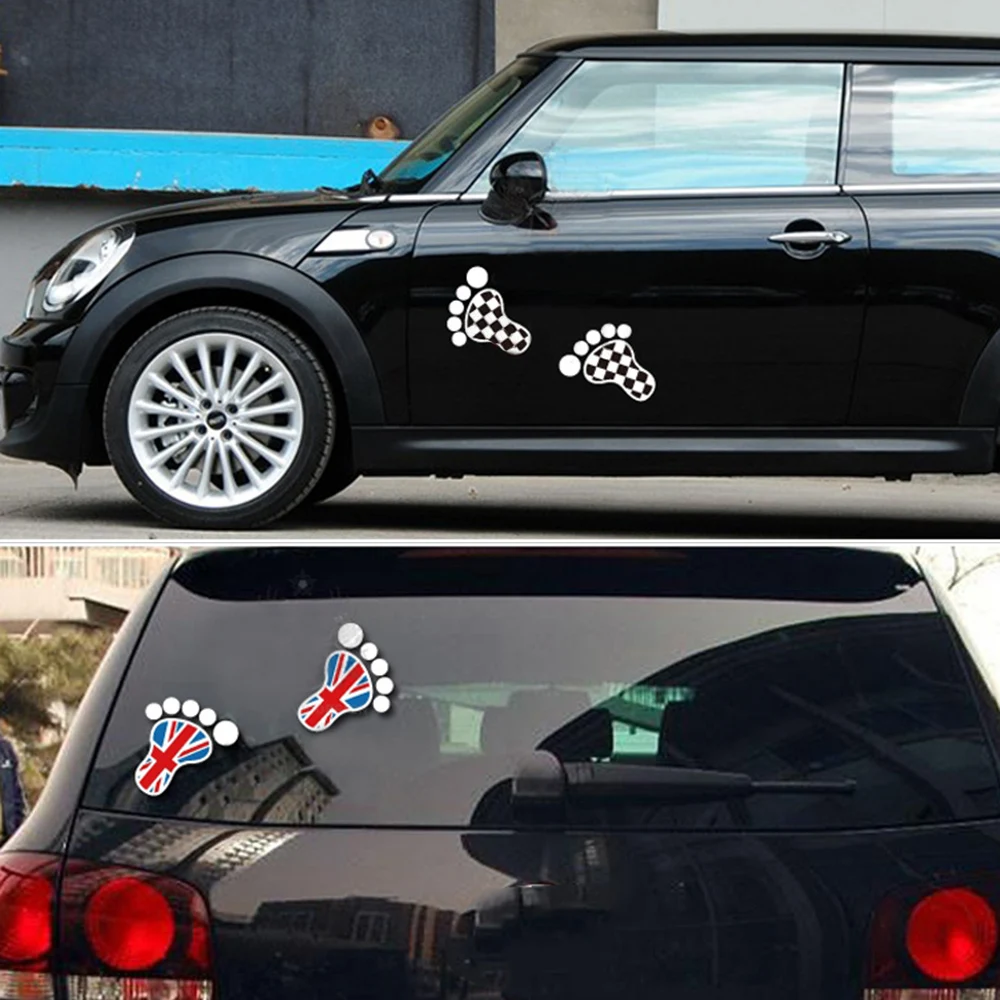 

Для Mini Cooper R50 R53 R56 R60 R61 F54 F55 F56 F60 забавные креативные консилеры наклейки для кузова автомобиля с принтом следов