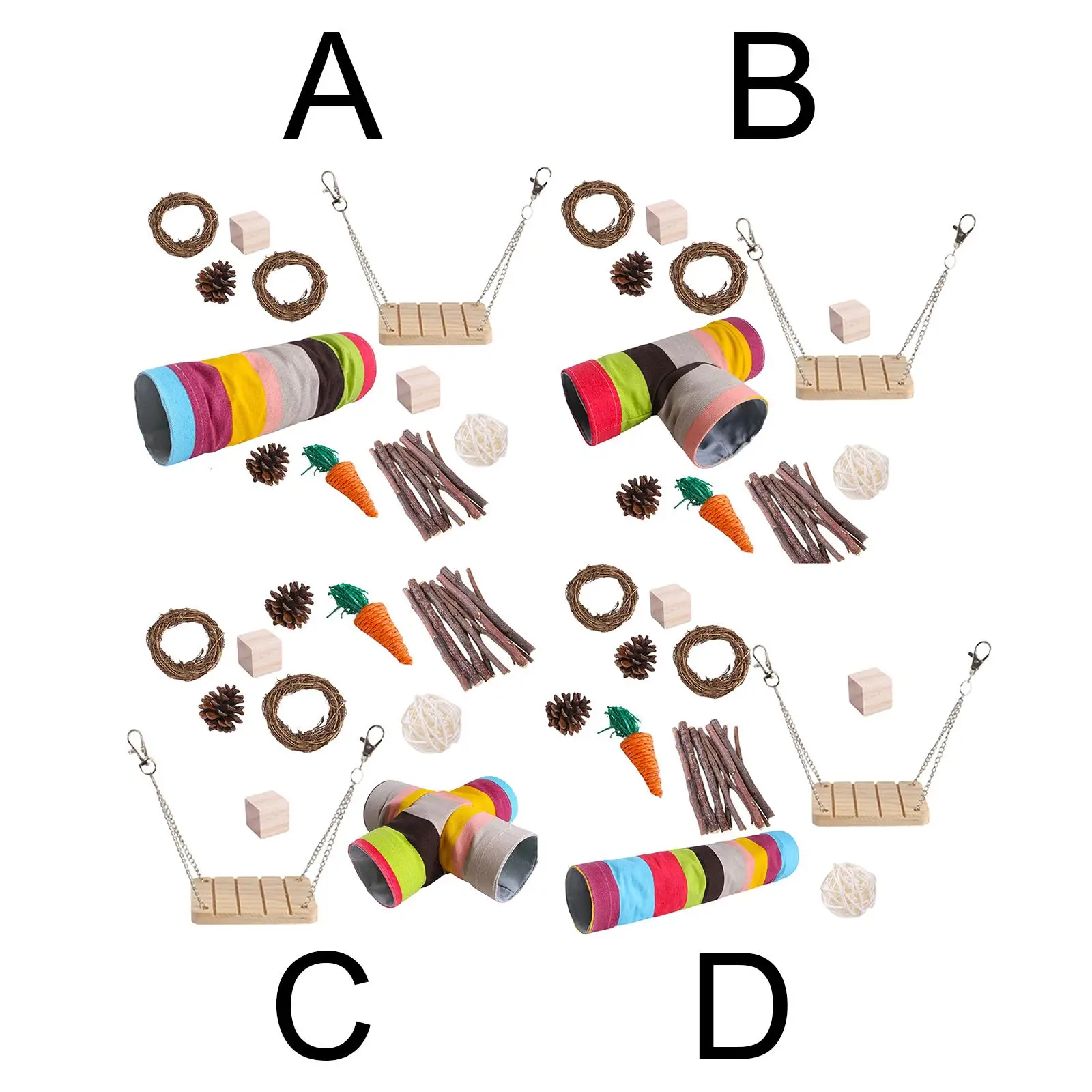 

11Pcs Hamster Chew Toys Set Teeth Grinding Toy Tree Branch Carrot Chinchilla Cage Accessories Pet Natural Wooden Chewing Toys