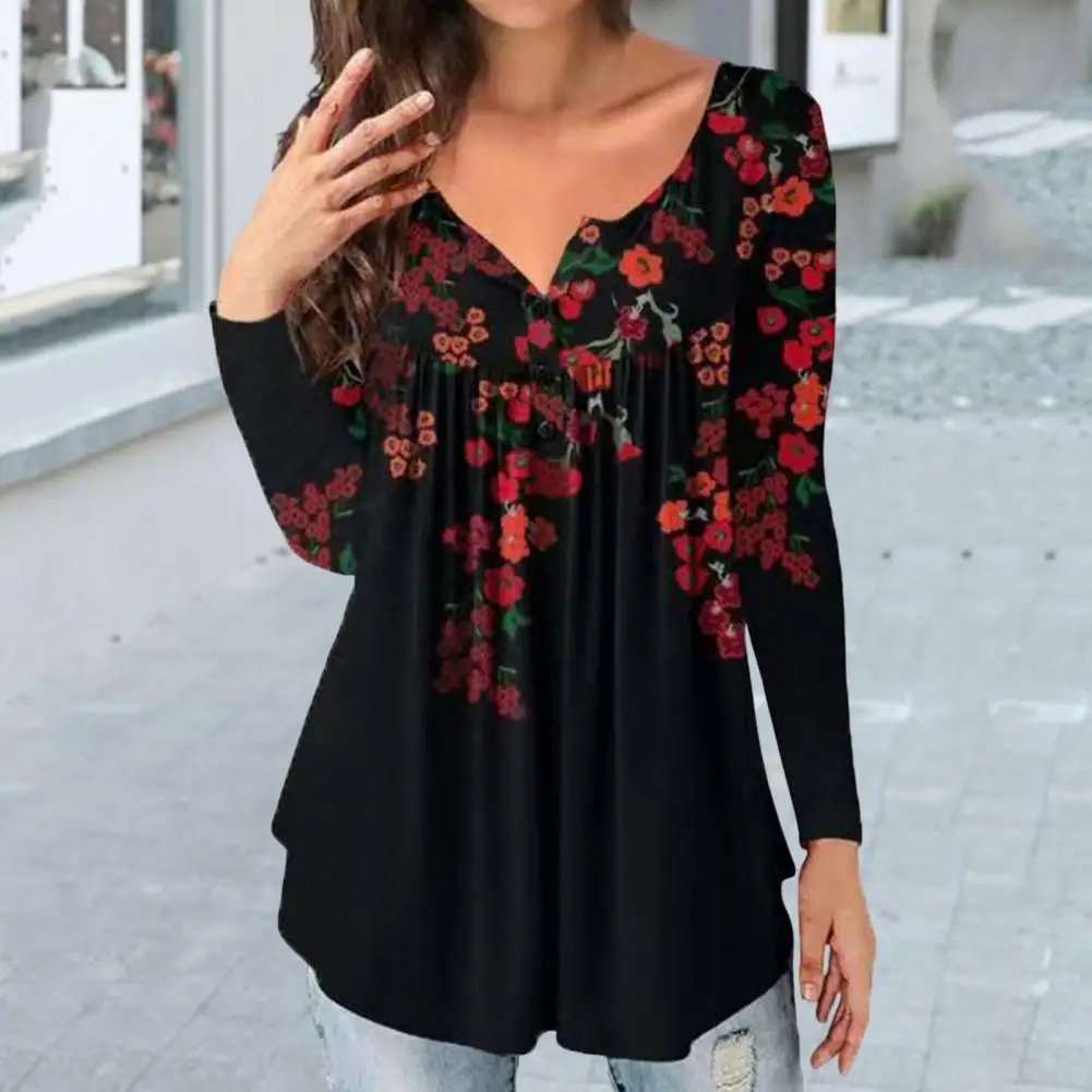 

Trendy Loose Top Breathable Loose Hem Stretchy Simple Casual Floral Print Women Tunic Top T-shirt Top Dressing Up