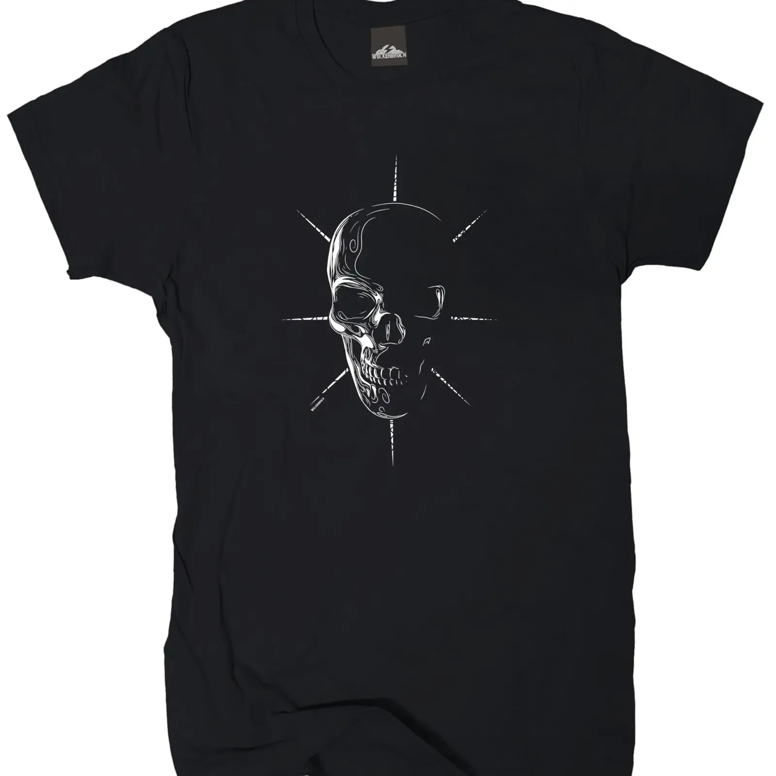 Фото Футболка Wolkenbruch с принтом Totenkopf Tribal Tattoo Skull, черная, размеры M-3XL, винтажная, с эффектом потертости, дышащая, слегка эластичная. №1