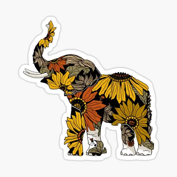 

Sunflower Elephant Color 5PCS Stickers for Room Background Cute Home Decor Cartoon Laptop Stickers Kid Water Bottles Wall