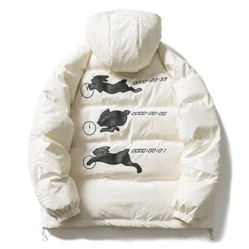 

Men Harajuku Parkas Coat Letter Rabbit Embroidery Hoody Puffer Jackets Winter Thermal Thick warm Windbreaker Padded heavy Jacket