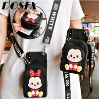 disney mickey and minnie black phone case wallet design iphone 11 pro max 12 mini x xr xs 6 s 7 8 plus case with lanyard protect