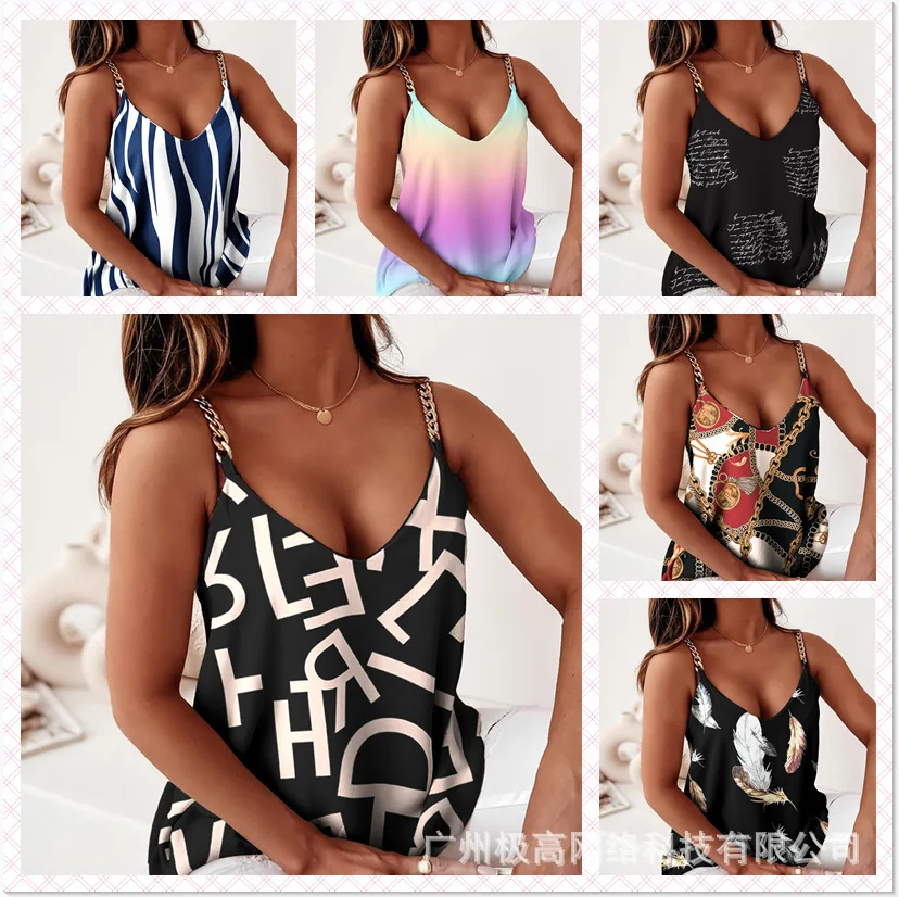 

Fashion Summer Alphabet Print Chain Top Backless Tank Loose Tops Punk Style High Streetwear Women Sleeveless Vest New Design