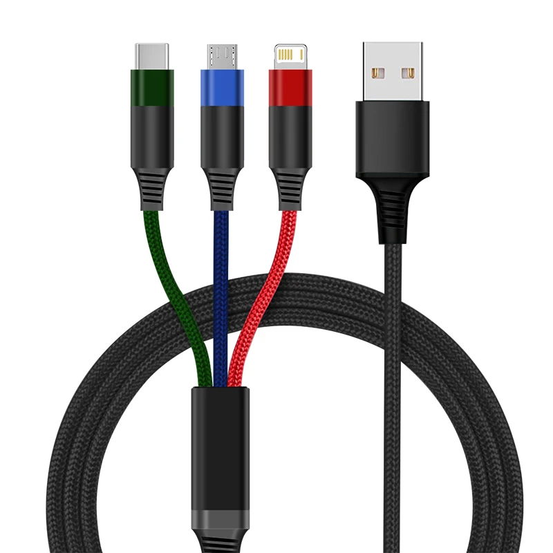 3-в-1 Кабель для быстрой зарядки данных USB-провод Type C Lightning Cord Micro Line мобильного