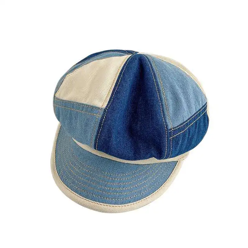 

New Fashion Hats For Women Beret Spring Summer Octagonal Cap Denim Patchwork Retro Visor Artist Octagonal Hat Travel