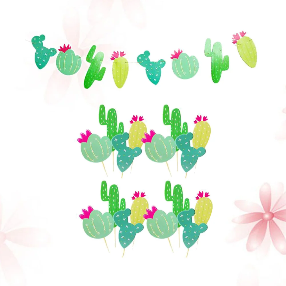 

25 Banner and Set Mexican Themed Party Garland Cake Picks Summer Tropical Wedding Party Decor (Green)
