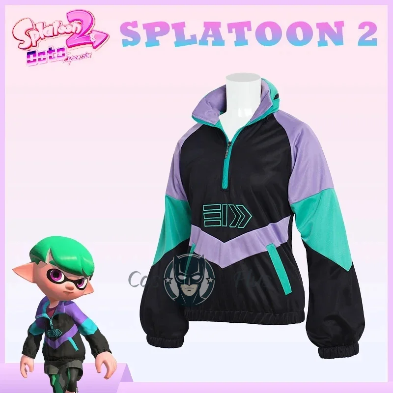 Фото Винтажный костюм для косплея по игре Anime Legend Game Splatoon 2, топ для взрослых унисекс, повседневные пуловеры, толстовка, куртка, топ на молнии контрастного цвета №3