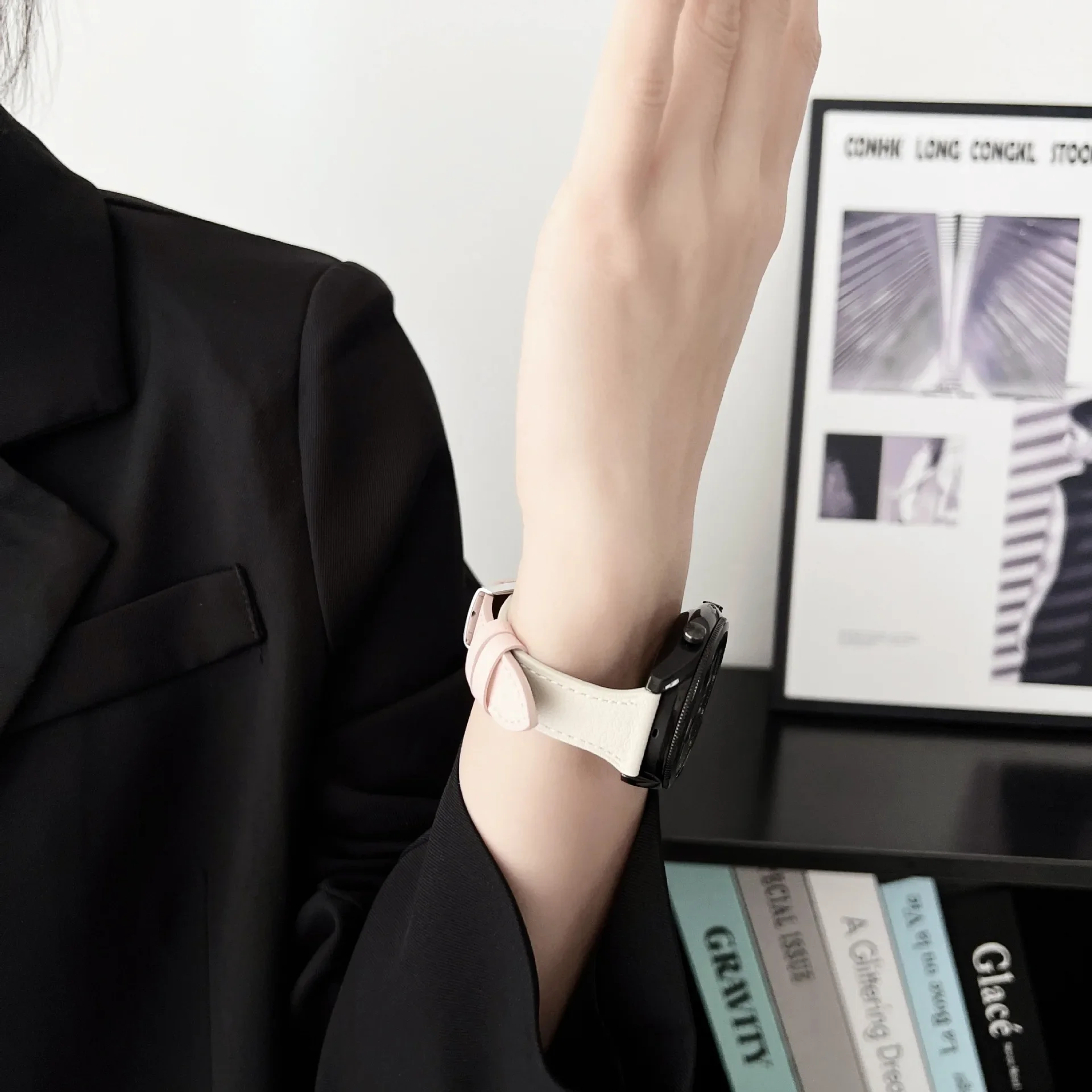 Color Block Genuine Leather Watch Band Suitable For Samsung Watch3/GT3/Huawei Motorcycle Electronic Accessories Replacement