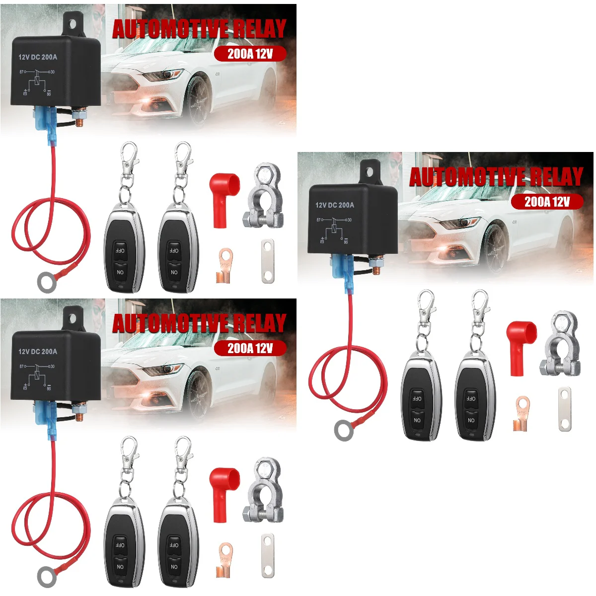 

3 Sets Dual Remote Controls 12V/200A Car Isolator Car Wireless Remote Disconnect Switch