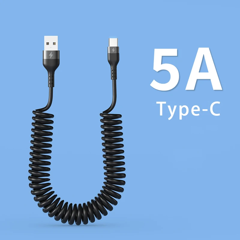 Пружинный USB-кабель типа C для Samsung S20 S21 Xiaomi POCO шнур быстрой зарядки Аксессуары