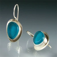 european and american fashion sea gemstone earrings retro turquoise glossy earrings fashionable temperament bohemian ear jewelry
