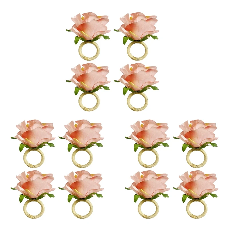 

Hot XD-12Pcs Rose Flower Napkin Rings, Crafts Vine Design Napkin Holder Rings Table Decorations For Wedding,Valentine's,Banquet