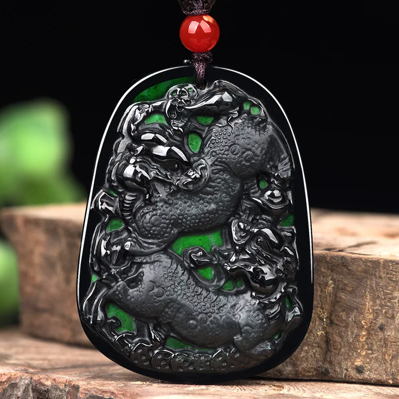 

Mai Chuang/ Hand Carved/ Jade Mo Cui Lucky Pixiu Emerald Necklace Pendant Fashion Elegant Personality Jewelry Women Couple Gift