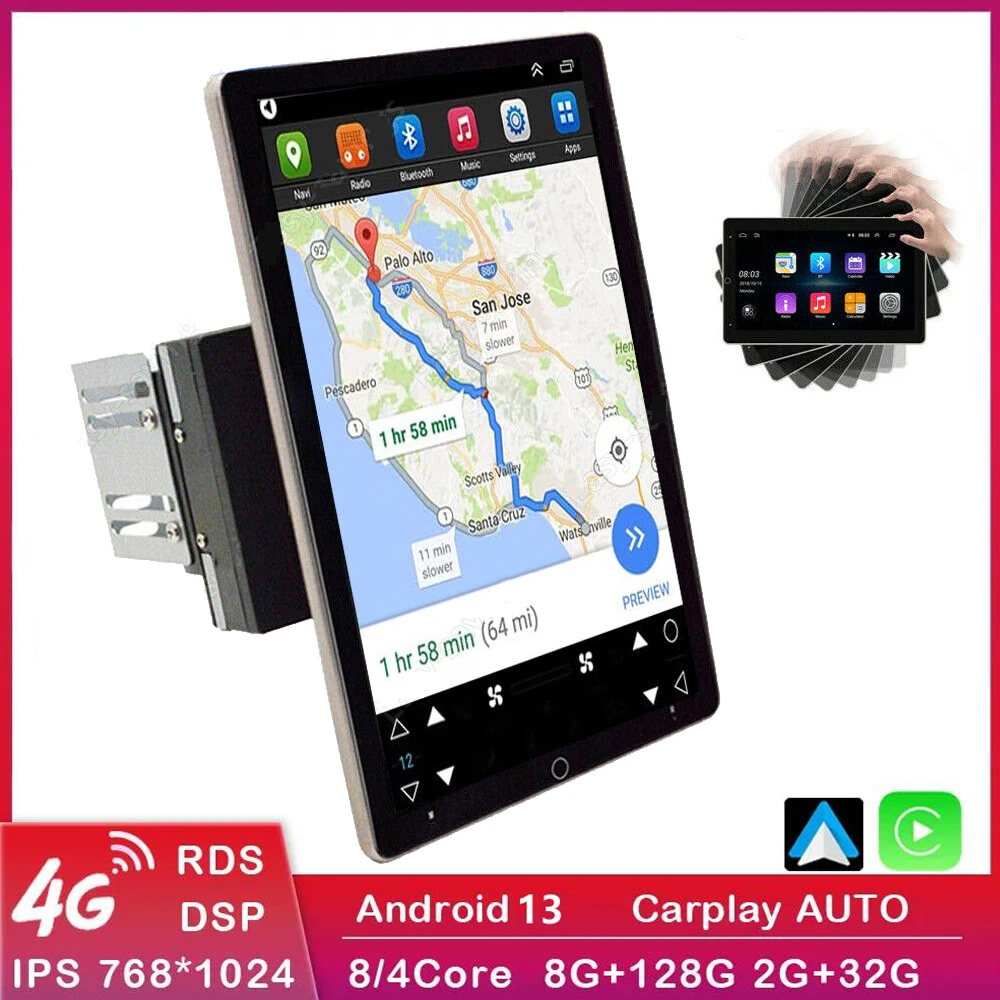 

10.1Inch Android 13 Automatic Rotation Car Stereo Multimedia FM Radio MP5 player Bluetooth WiFi GPS CarPlay Navigation Machine