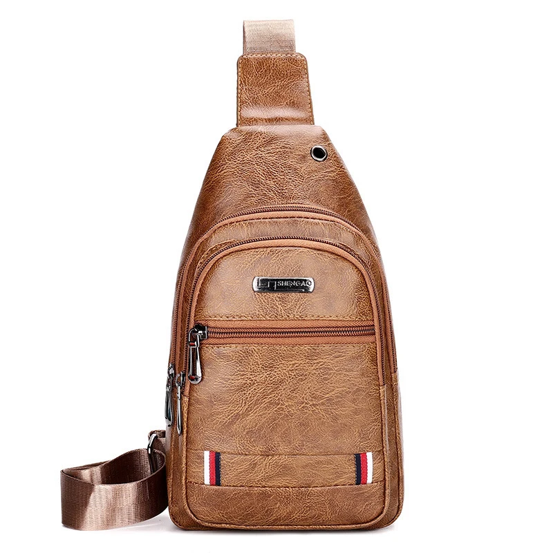 Мужская нагрудная сумка из ПУ кожи с USB-зарядкой