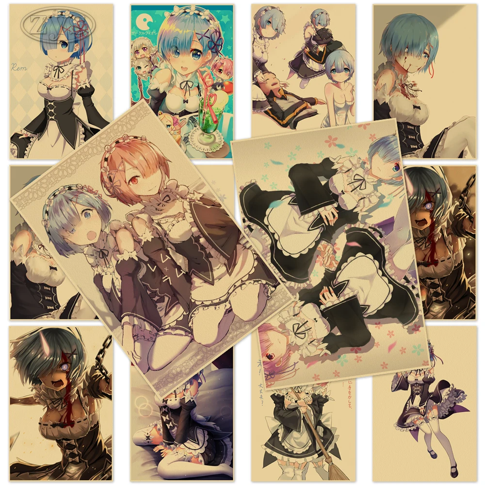 

Kara Hajimeru Emilia Poster Painting Rem Ram Wall Classic Art HD Print Pictures Re:Zero Kraft Paper for Boys Bedroom Home Decor