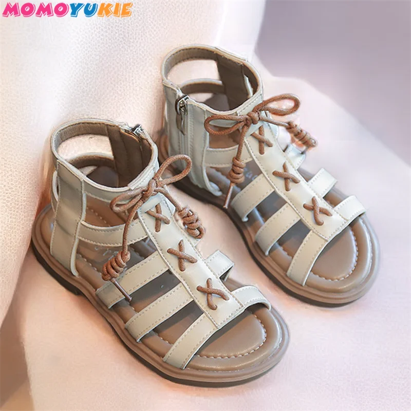 

Fashion 2023 Summer Popular Options Children Shos Sandal Cross-tied Sandals for Girls Soft Sole Comfort Shoes Child Basic Daily