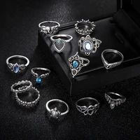 punk gothic heart ring set for women black dice vintage spades ace silver plated retro rhinestone charm billiards finger jewelry