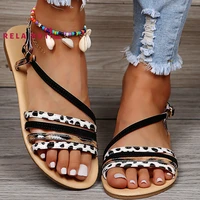sandals roman style clasp womens flat 43 sandals woman summer 2022 leopard grain color matching fashion shoes buckle strap sexy