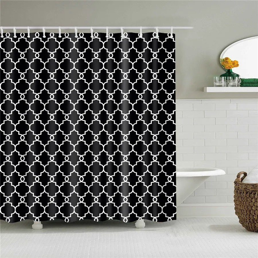 

Black with White Shower Curtain Geometric Wave Stripe Bath Curtain Waterproof Polyester Fabric Bathroom Accessories Screen Decor