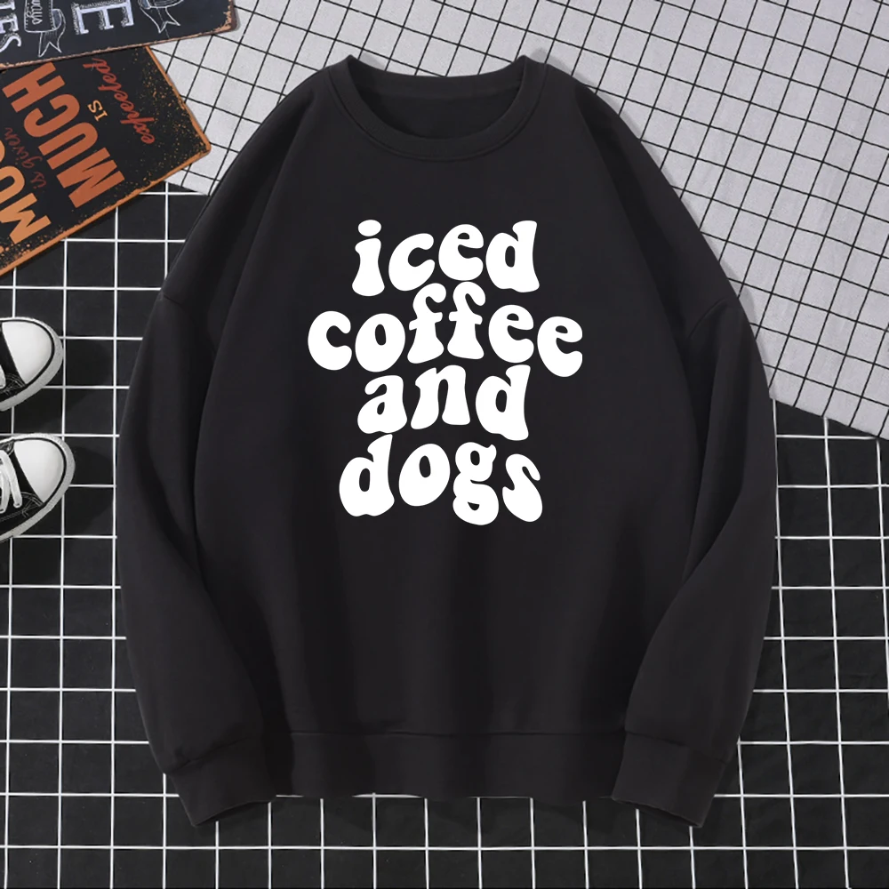 

Худи женское флисовое с принтом в стиле хипстер, свитшот с изображением холодного кофе и собак, уличная одежда оверсайз в стиле хип-хоп