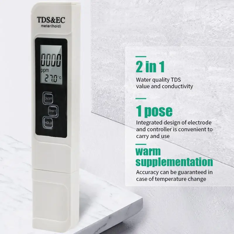 Digital Water Quality Tester TDS EC Meter Range 0-9990 Multifunctional Purity Temperature TEMP PPM