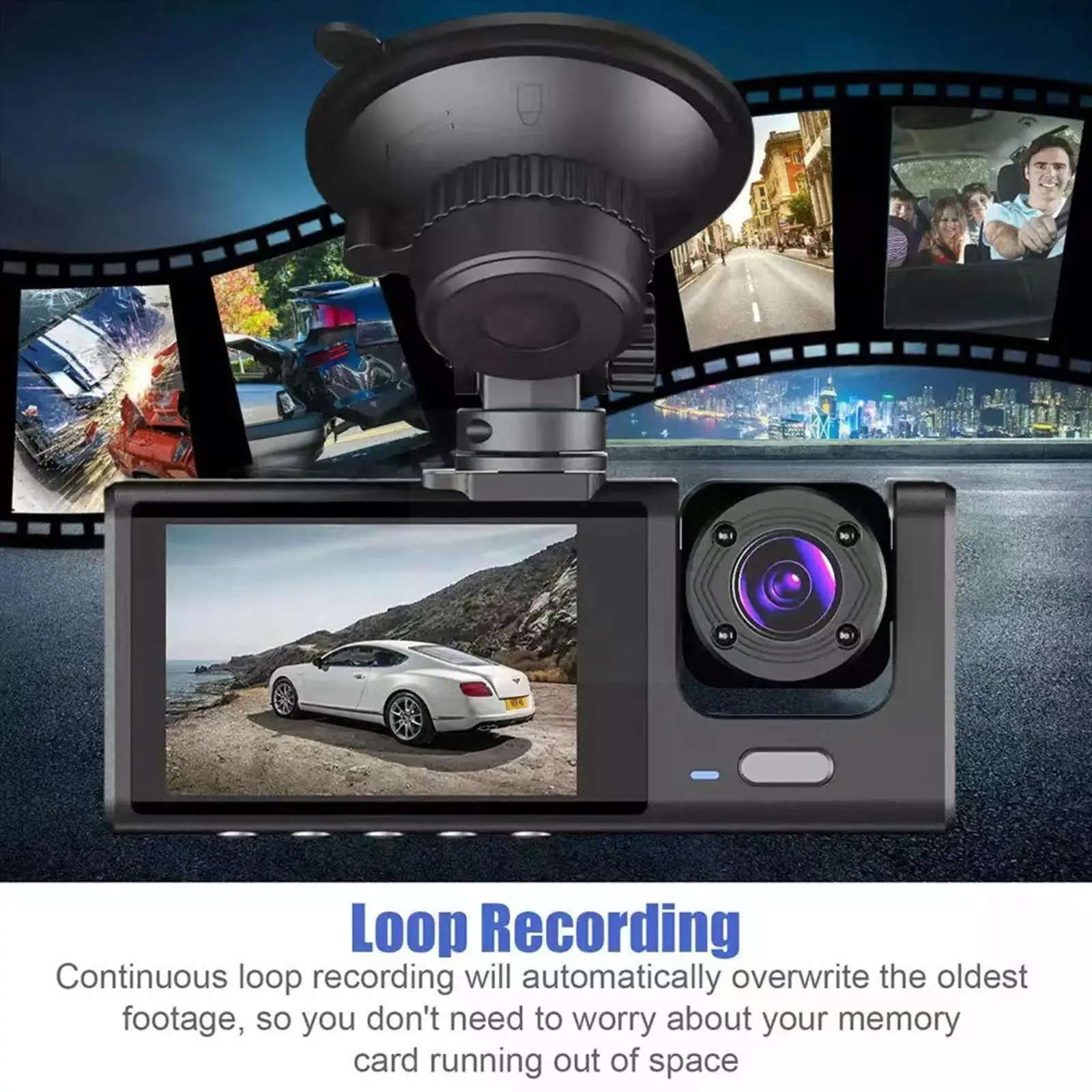 

Car Driving Recorder 3 Cameras 1080P With 2-inch Screen Wide Driving Hd Dash Parking Car Cam Night Vision Angel Monitoring A7A3