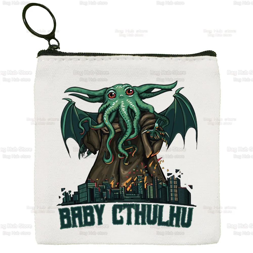 Cthulhu Lovecraft Small Square Bag Octopus Horror Coin Purse Card Bag Occult Halloween Key Bag Coin Clutch Bag Zipper Key Bag