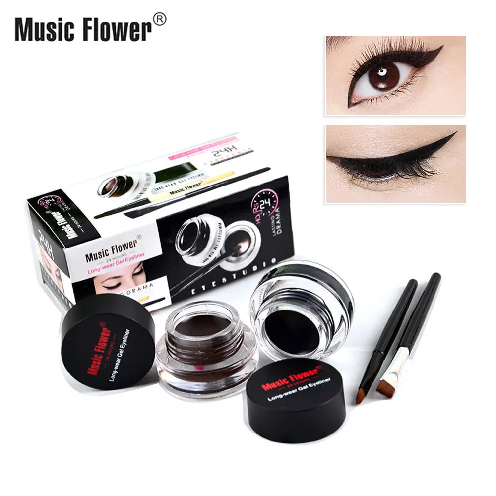 Music Flower M1007 Two Color Eyeliner Cream Square Water 2 Bottles Black + Brown Eyeliner Pen and Eyeliner Liquid