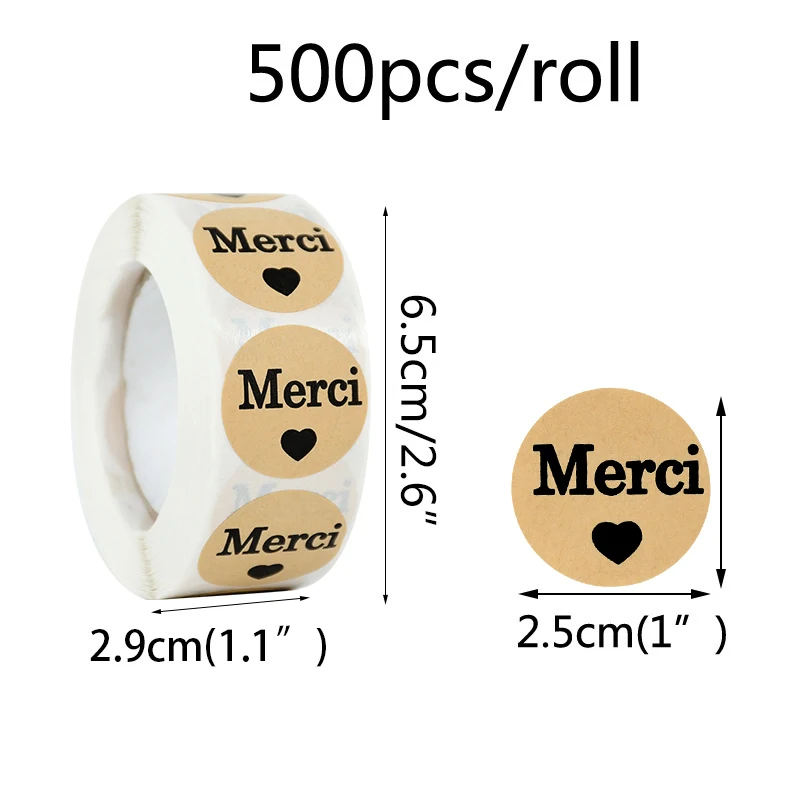 500p/roll "Merci" "Gracias" Kraft Paper Round Seal Label Sticker DIY Handmade Scrapbook Dessert Bag Packaging Sticker Decoration images - 6