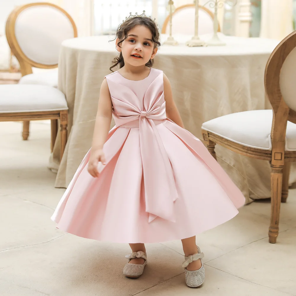 

Elegant Princess Dresses Bow Kids Wedding Birthday Party Costume Piano Playing Dress 2 3 4 5Years Children Christmas Clothing