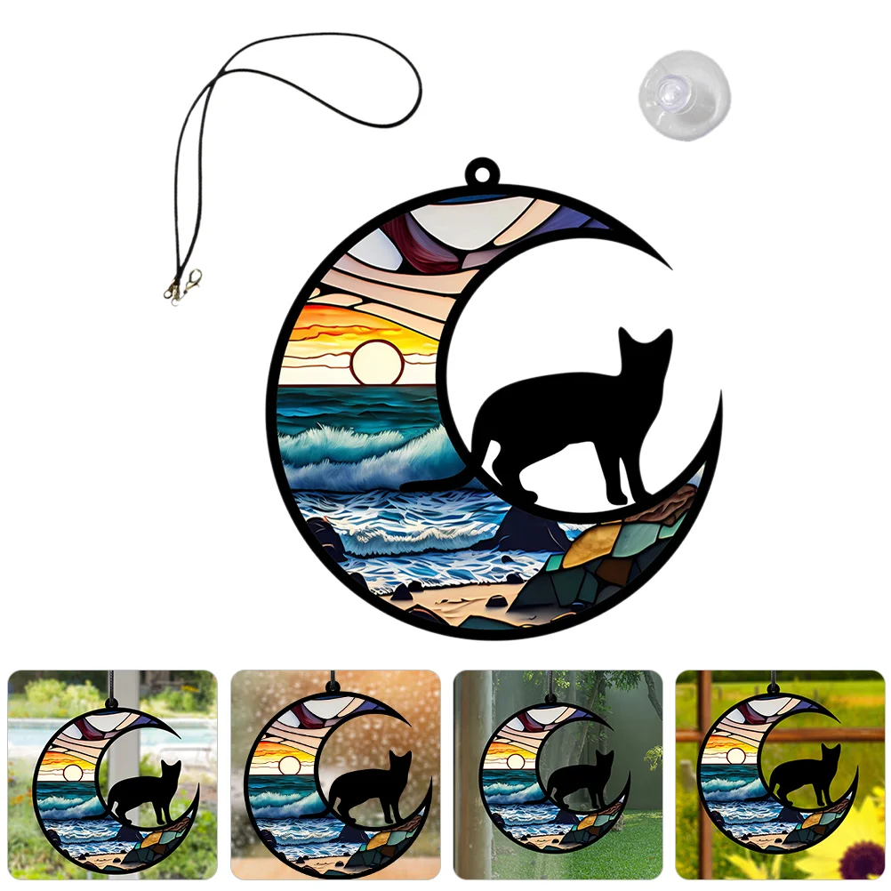 

1 Set of Decorative Cat On Moon Hanging Ornament Moon Wall Decor Acrylic Cat Moon Wall Decor