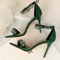 2022 women 9cm high heels crystal sandals wedding bridal stiletto heels sandles glitter prom elegant stripper satin strap shoes