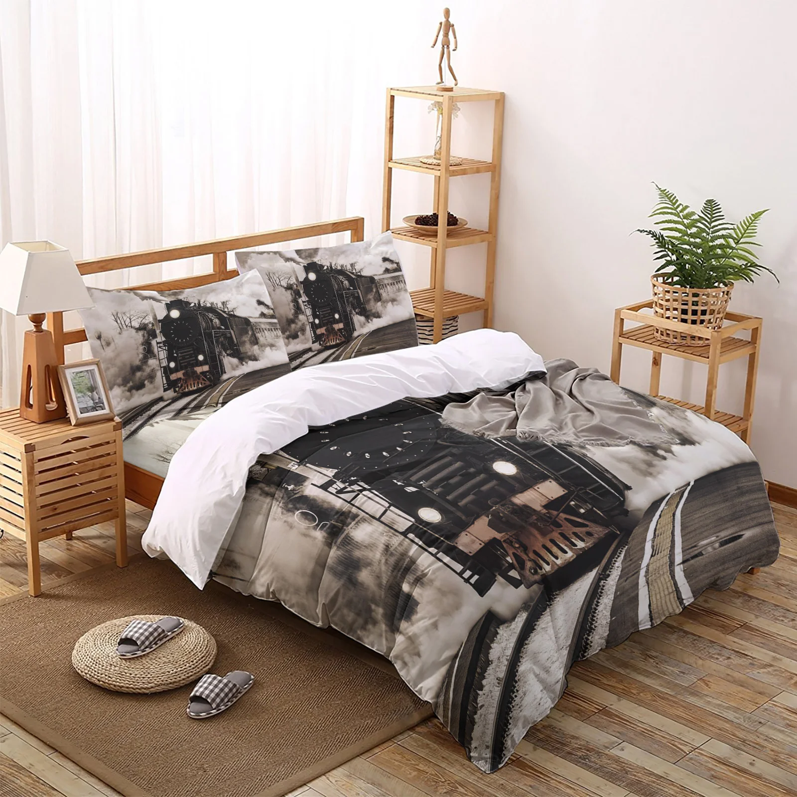

Retro Steam Train Bedding Set Winter Bed Linen Bed Sheet Pillowcase King Queen Size Duvet Cover for Bedroom