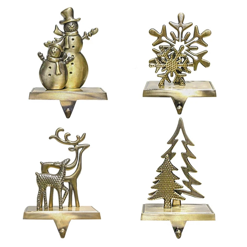 

4 Pcs Set Christmas Stocking Holder Antique Bronze Color Mantle Clip Stocking Holder Christmas Stocking Holders