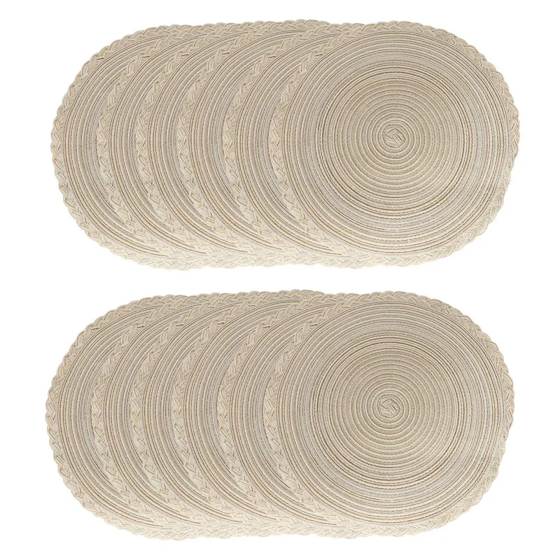 

HOT SALE Indoor & Outdoor Round Woven Placemat, Set Of 12 Perfect For Fall, Dinner Parties, Christmas Parties And Everyday Use