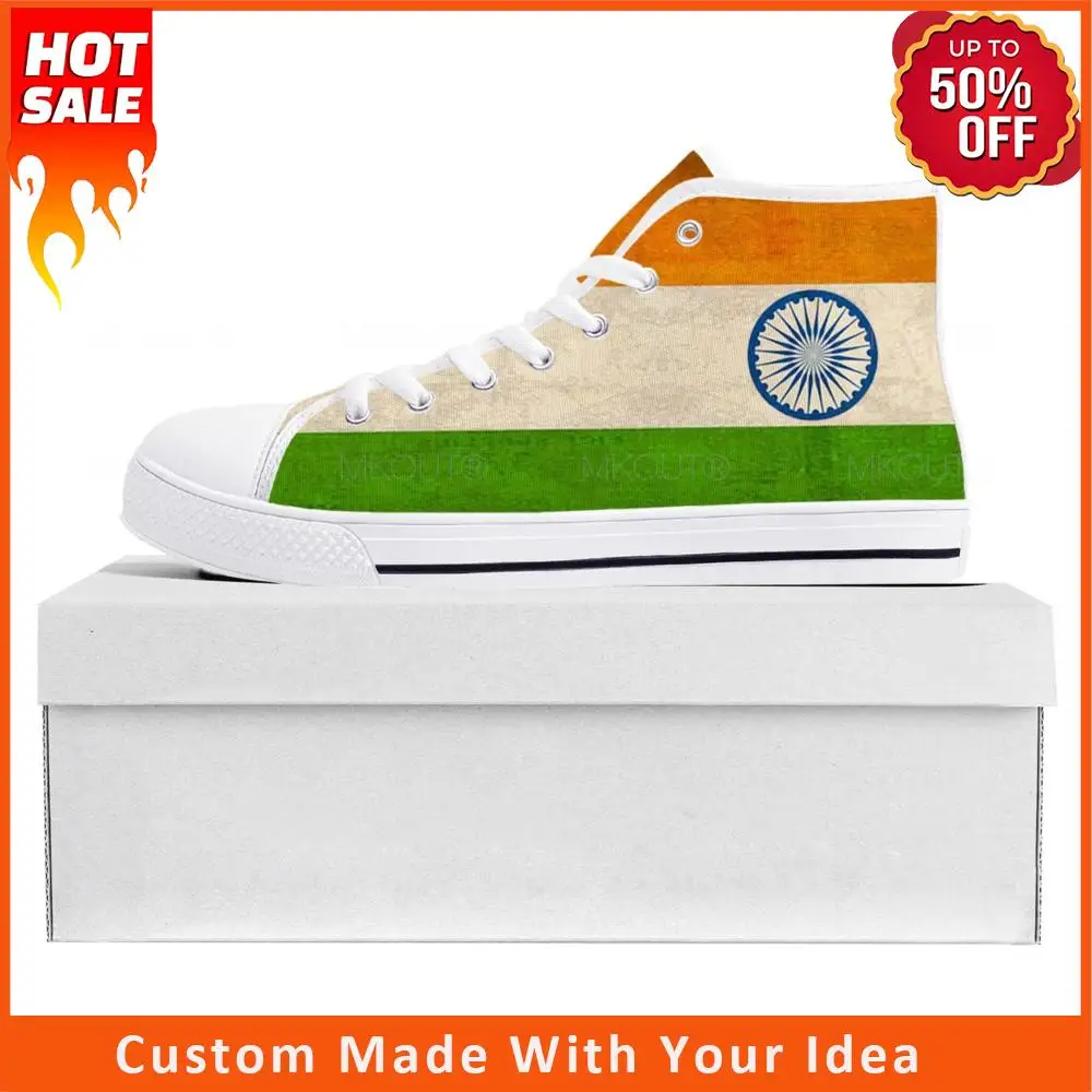 

Высокие высококачественные кроссовки с индийским флагом, мужские, женские, подростковые холщовые кроссовки, индийская повседневная обувь ...