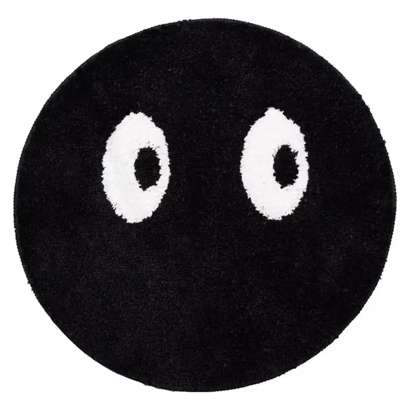 

Creative Little Black Face Round Pile Carpet Soft Household Living Room Bedroom Bedside Rug Dressing Table Anti-slip Mat Kawaii