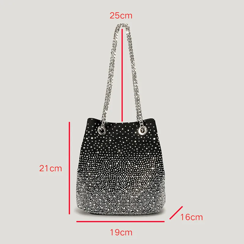 Rhinestone Dinner Bag Women's Retro Diamond Set Belt Bucket Bag Fashion Versatile Hot Diamond Shoulder Crossbody Bag Sac A Main