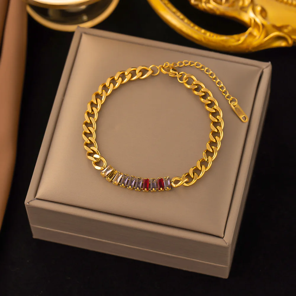 

Exquisite Colorful Transparent Long Bar Diamond Bracelet for Women