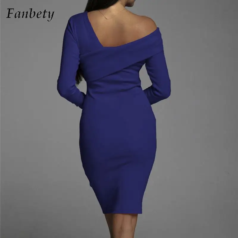 

Элегантное женское платье с косым воротником, модель 2023 года, модное облегающее платье с длинным рукавом, женское сексуальное однотонное Де...
