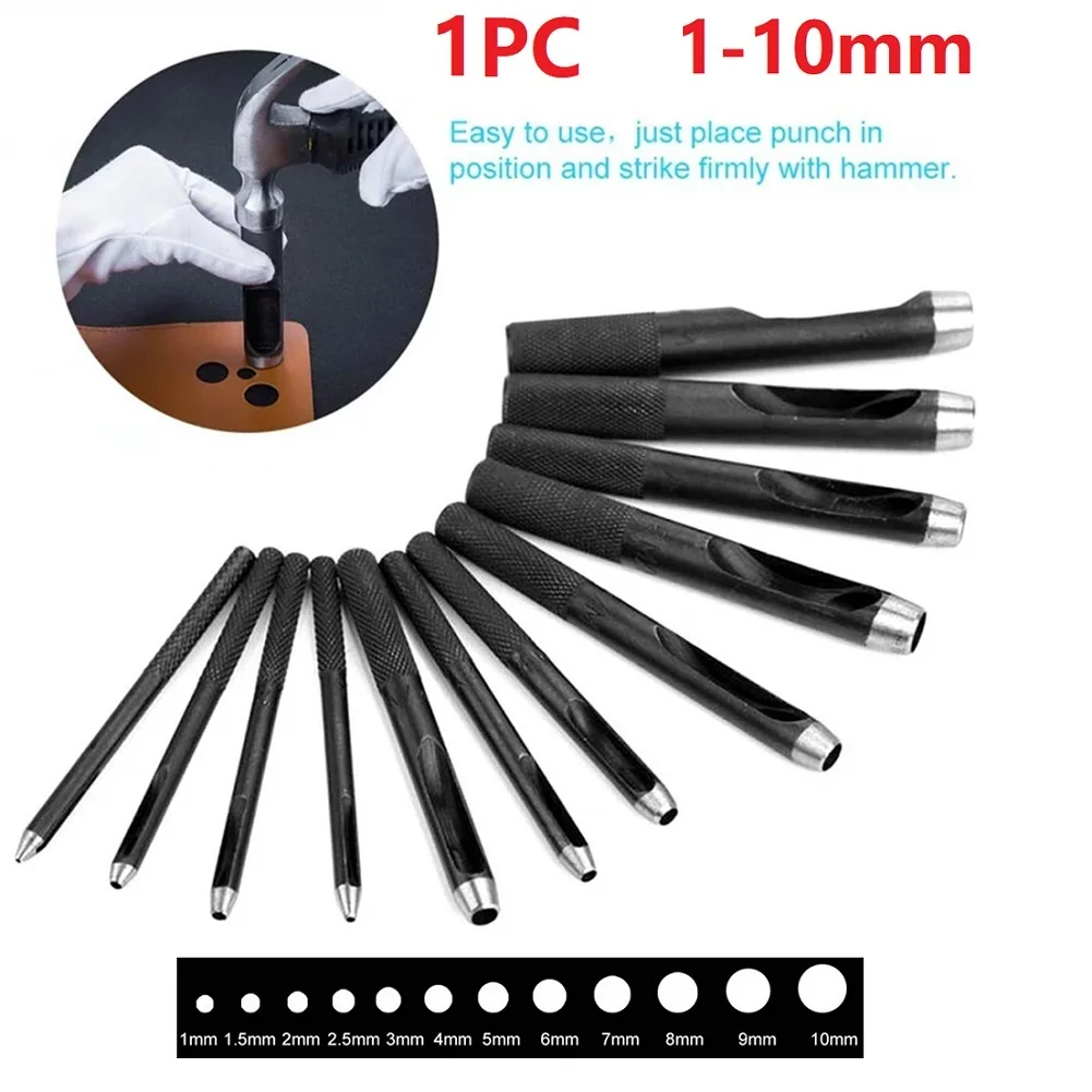 

1-10mm Punching Leather Round Hole Punch Leather Craft Tools Steel Hollow Hole Punch DIY Hand Leathercraft Punching Tool