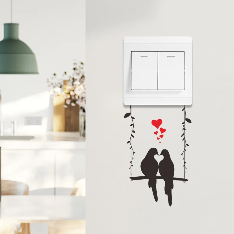 

Swing Couple Bird Switch Sticker Valentine's Day Living Room Bedroom Switch Home Decoration Mural Decals Wall Stickers Wallp
